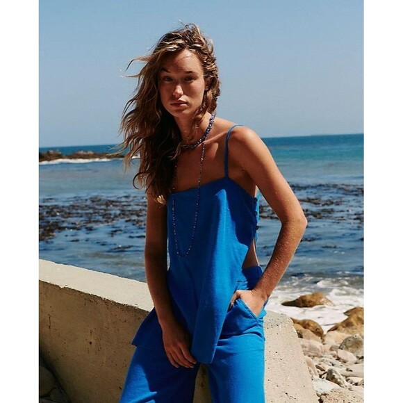 Free People Tops - Free People Free-est Sightseer Linen Cami Tunic Top Tank Lake Victoria M 281434